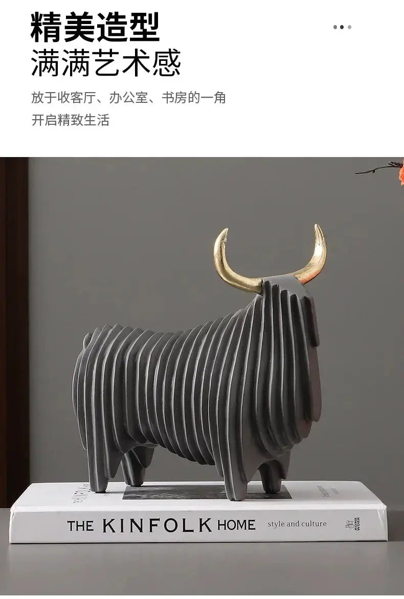 Abstract Elephant and Bull Sculpture Set Ribbed Design for Your Home by House Of Avana