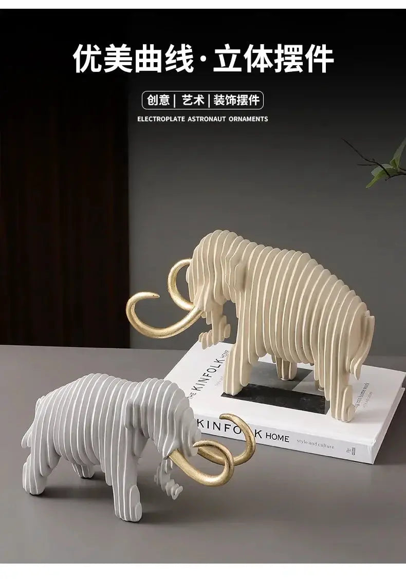 Abstract Elephant and Bull Sculpture Set Ribbed Design for Your Home by House Of Avana