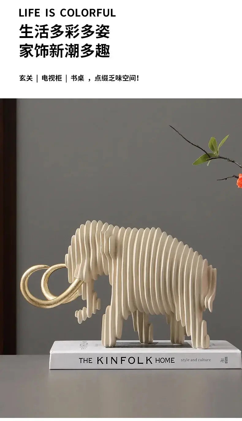 Abstract Elephant and Bull Sculpture Set Ribbed Design for Your Home by House Of Avana