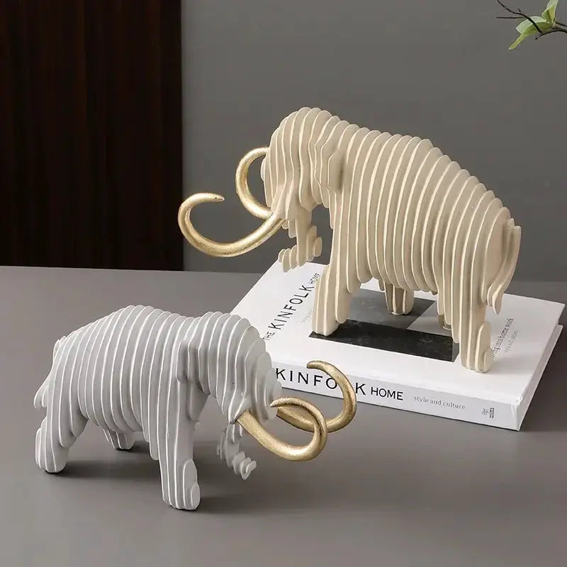 Abstract Elephant and Bull Sculpture Set Ribbed Design for Your Home by House Of Avana