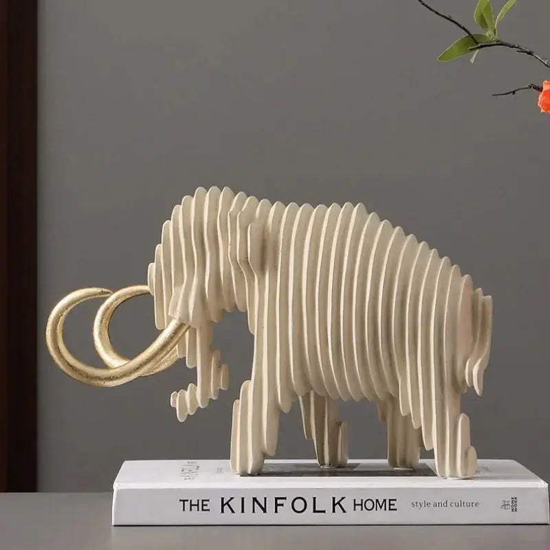 Abstract Elephant and Bull Sculpture Set Ribbed Design for Your Home by House Of Avana