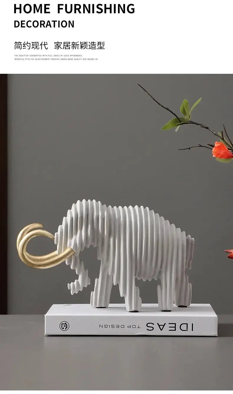 Abstract Elephant and Bull Sculpture Set Ribbed Design for Your Home by House Of Avana