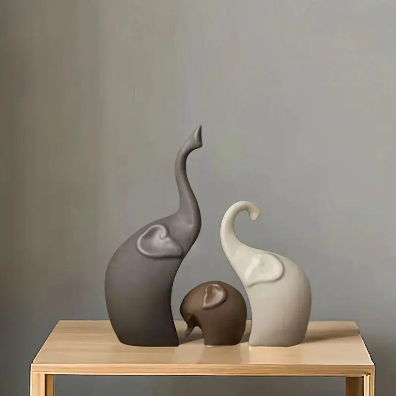 Minimalist Ceramic Elephant Family Figurine Set – Modern Home Decor by House Of Avana