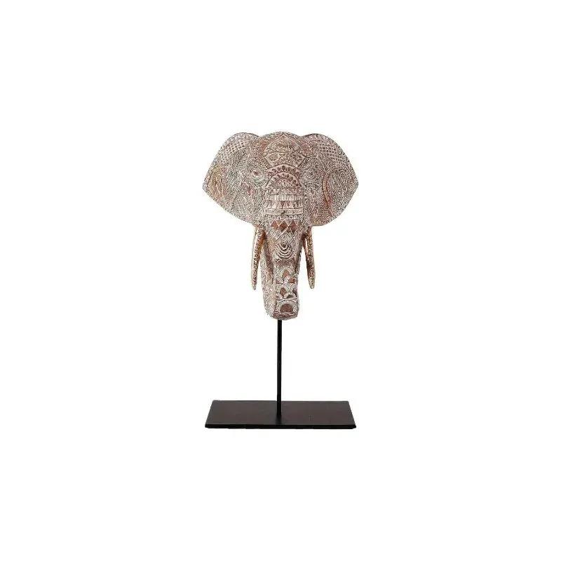 Tribal Elephant Head Wall Sculpture on Stand for Modern Home Decor by House Of Avana