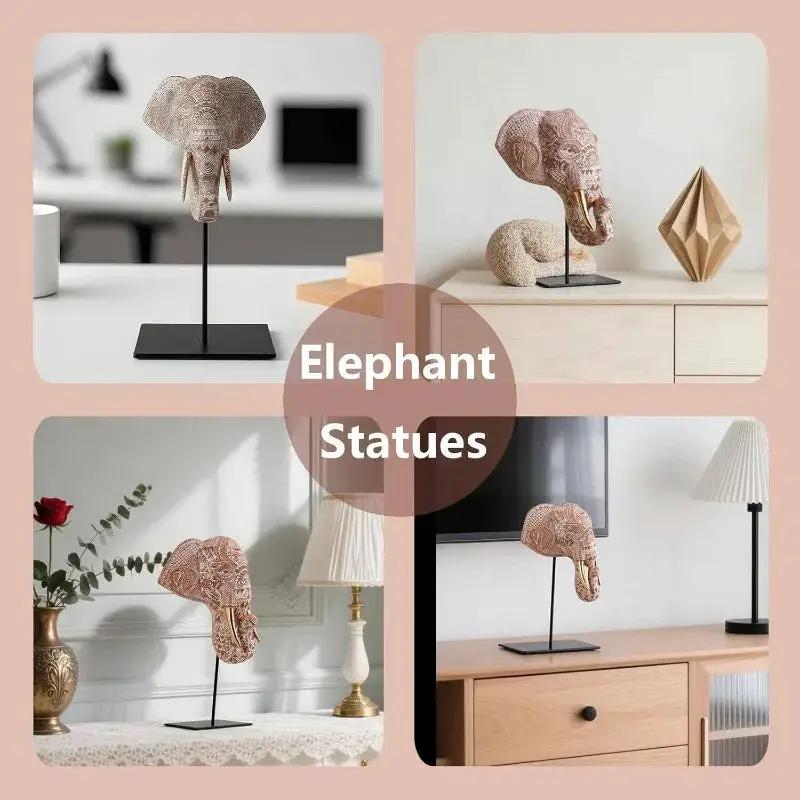 Tribal Elephant Head Wall Sculpture on Stand for Modern Home Decor by House Of Avana