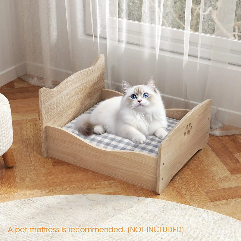 Elevated Pet Bed Frame with Rails and Cute Headboards-Walnut by DirectDeals
