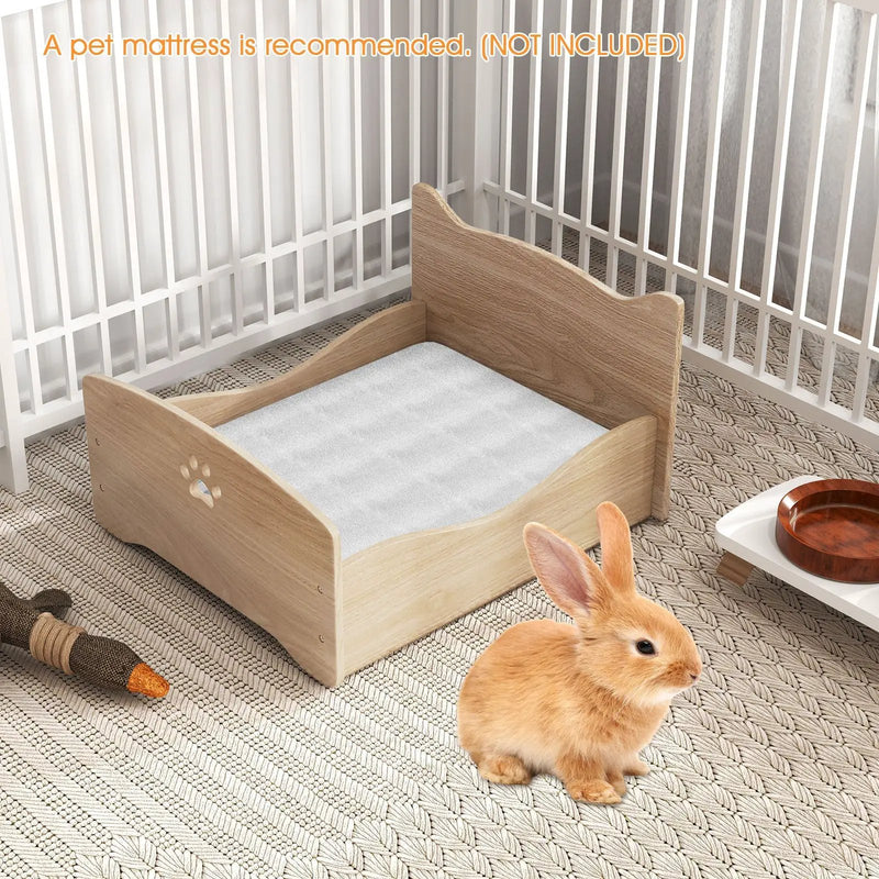 Elevated Pet Bed Frame with Rails and Cute Headboards-Walnut by DirectDeals