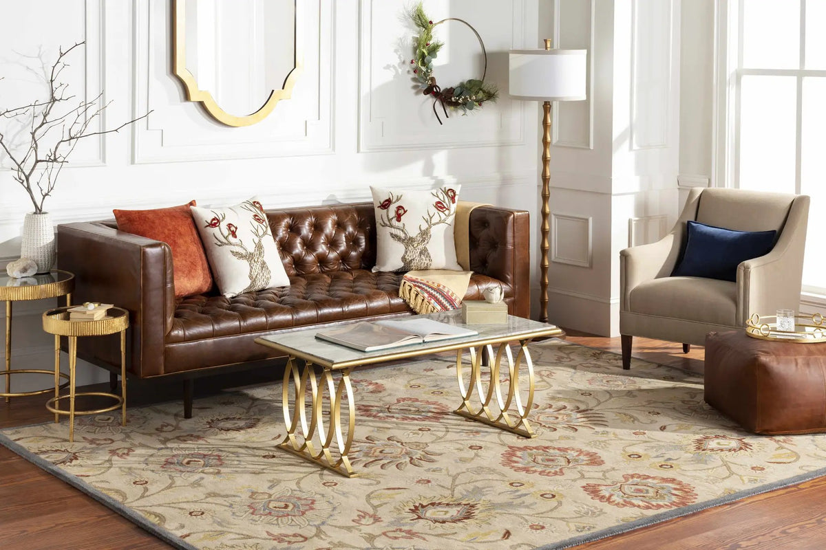 Caesar 1116 Hand Tufted Beige & Rust Wool Rug, installed in a room 3