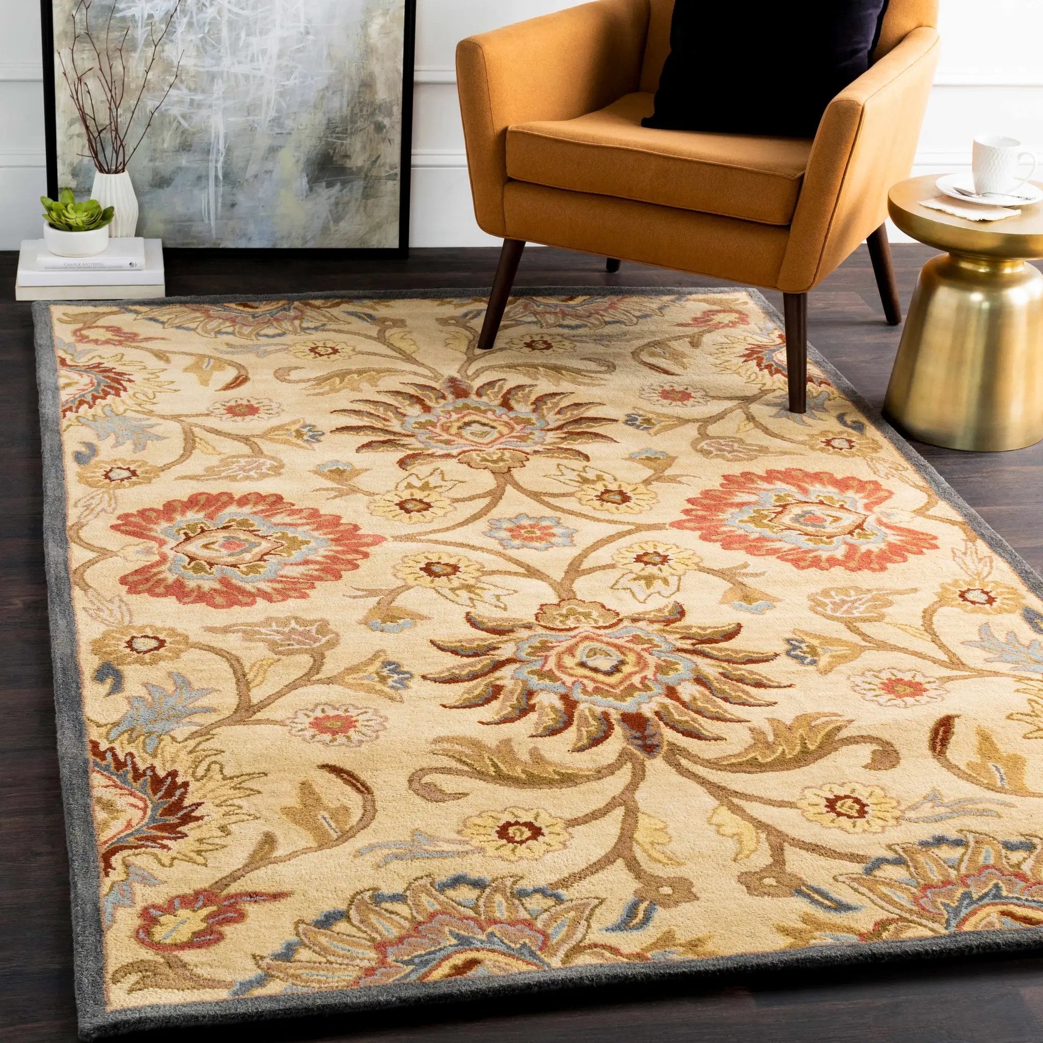 Caesar 1116 Hand Tufted Beige & Rust Wool Rug by Boutique Rugs