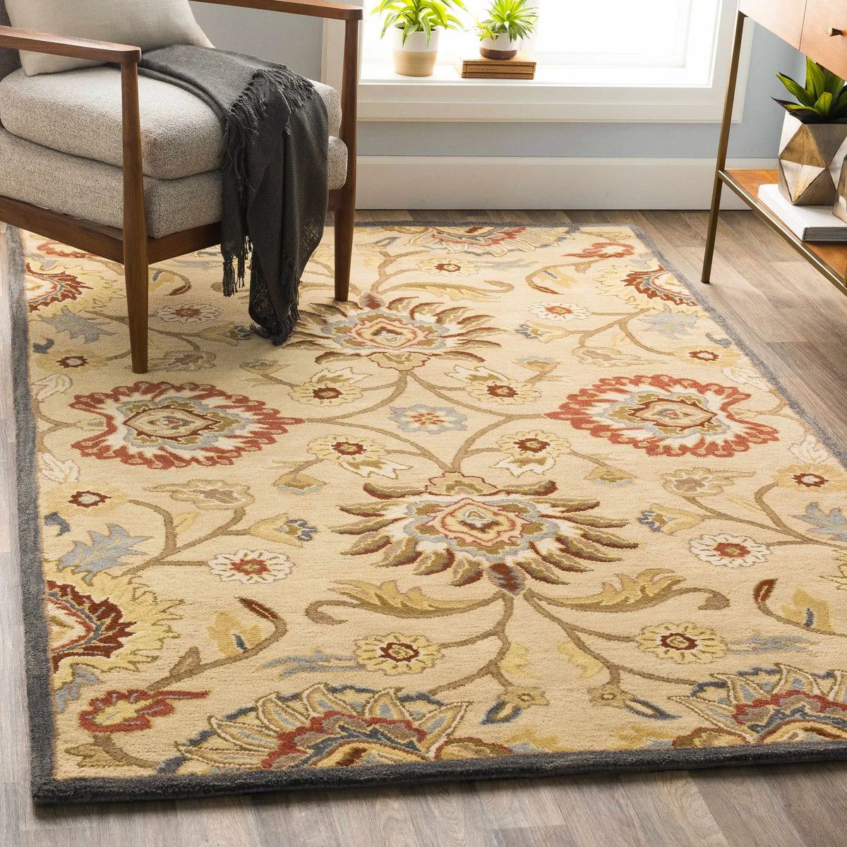 Caesar 1116 Hand Tufted Beige & Rust Wool Rug, installed in a room