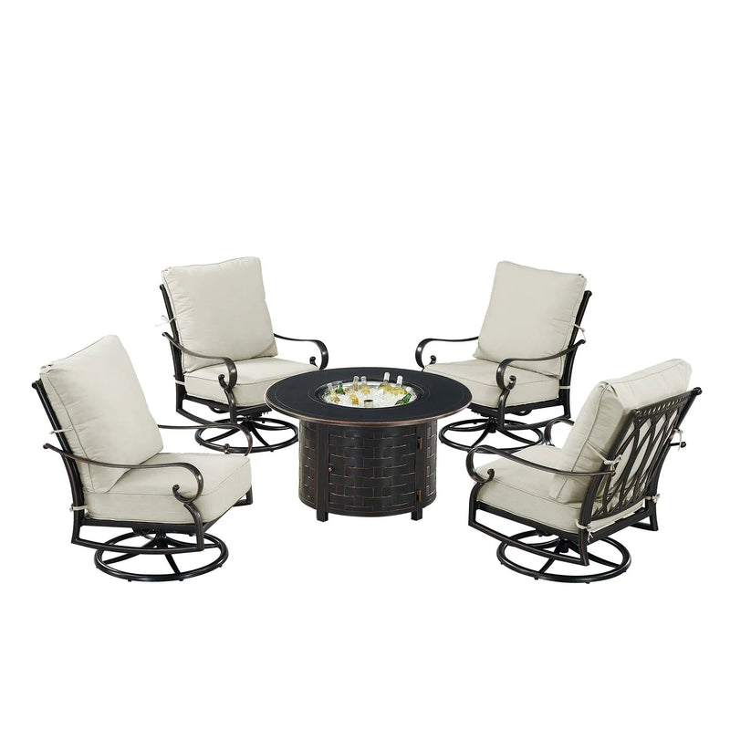 Black Aluminum Fire Table Set with Four Club Chairs by Sharicks