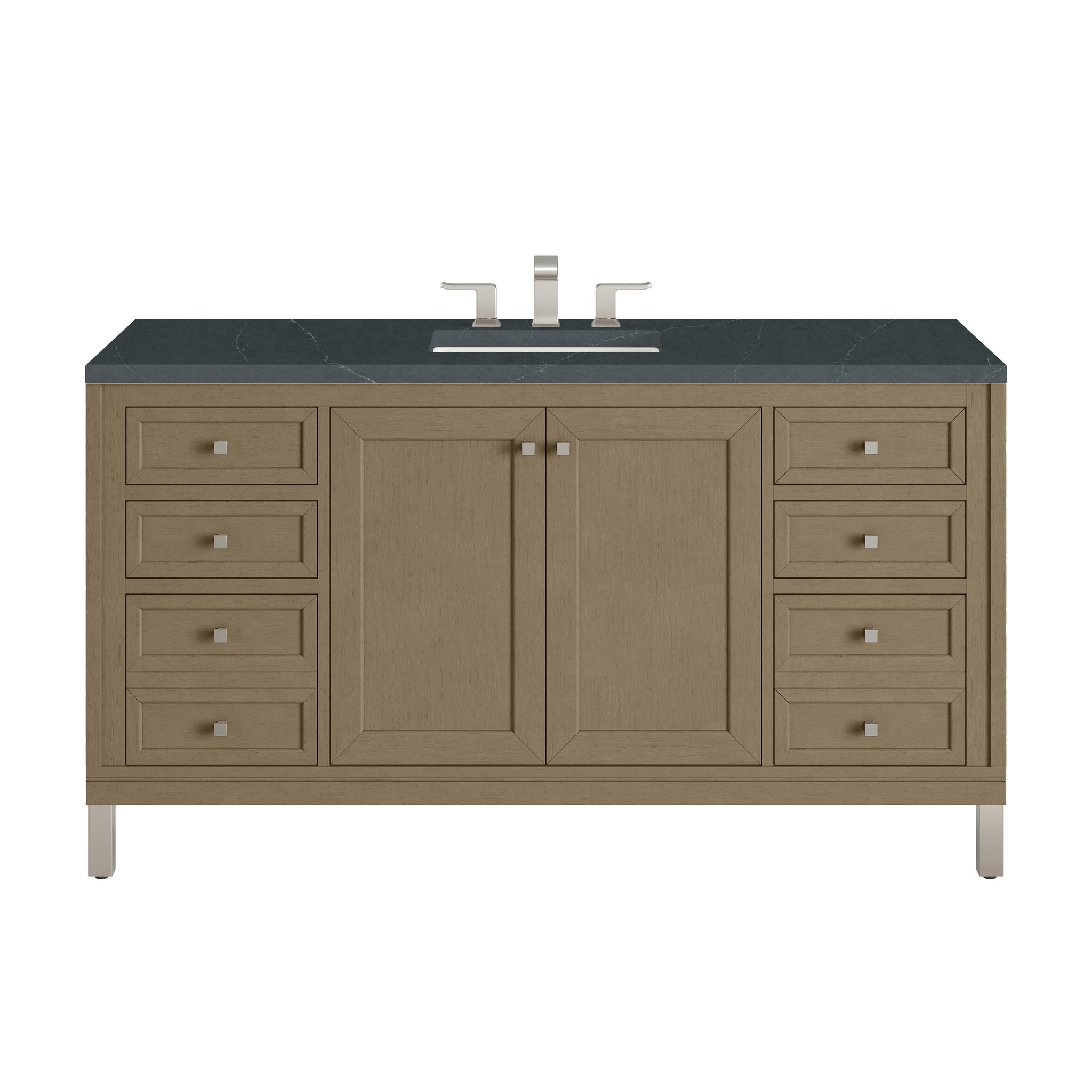 James Martin Chicago 60" Single Bathroom Vanity, Walnut Whisper with Charcoal Soapstone countertop