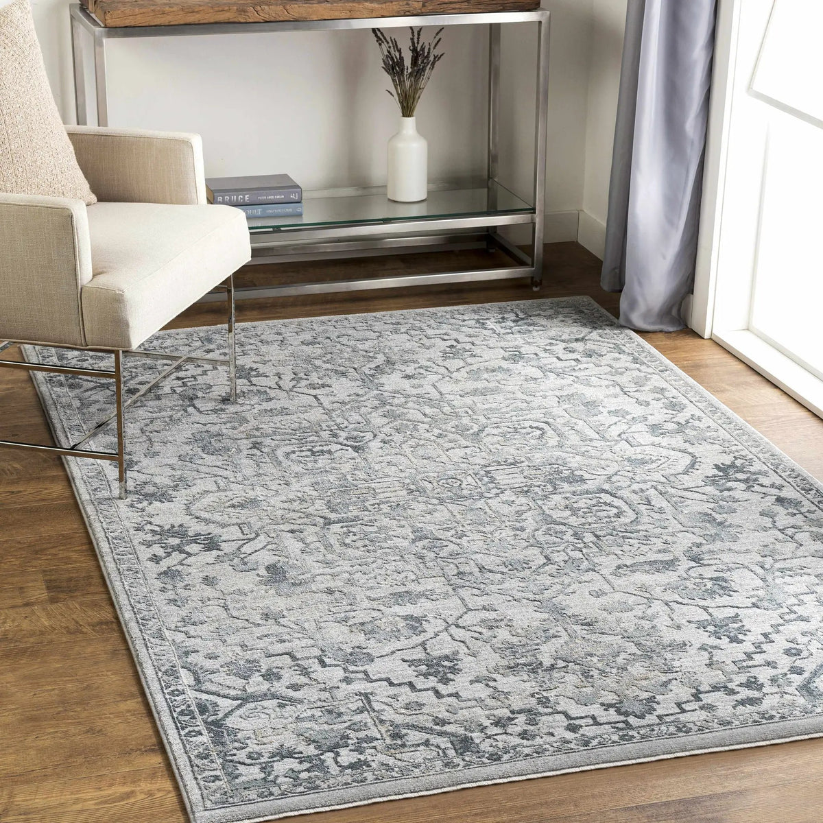 Embsay Teal Boutique Rug, installed in a room