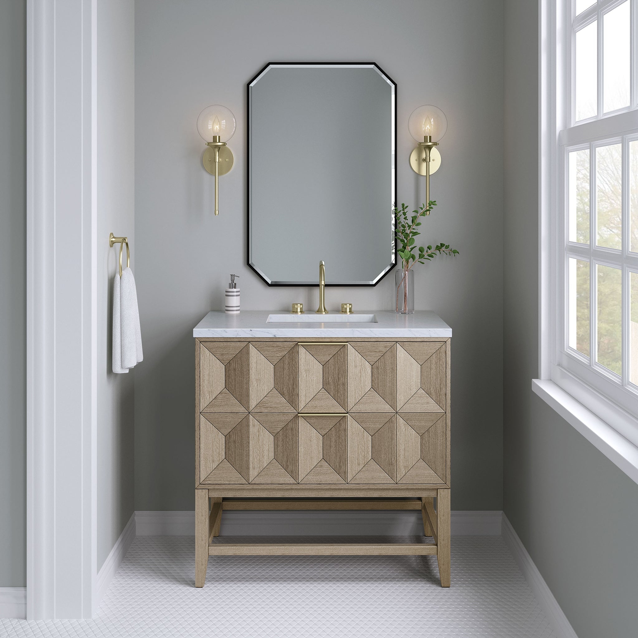 James Martin Emmeline 36" Single Bathroom Vanity, Pebble Oak, cabinet without a countertop