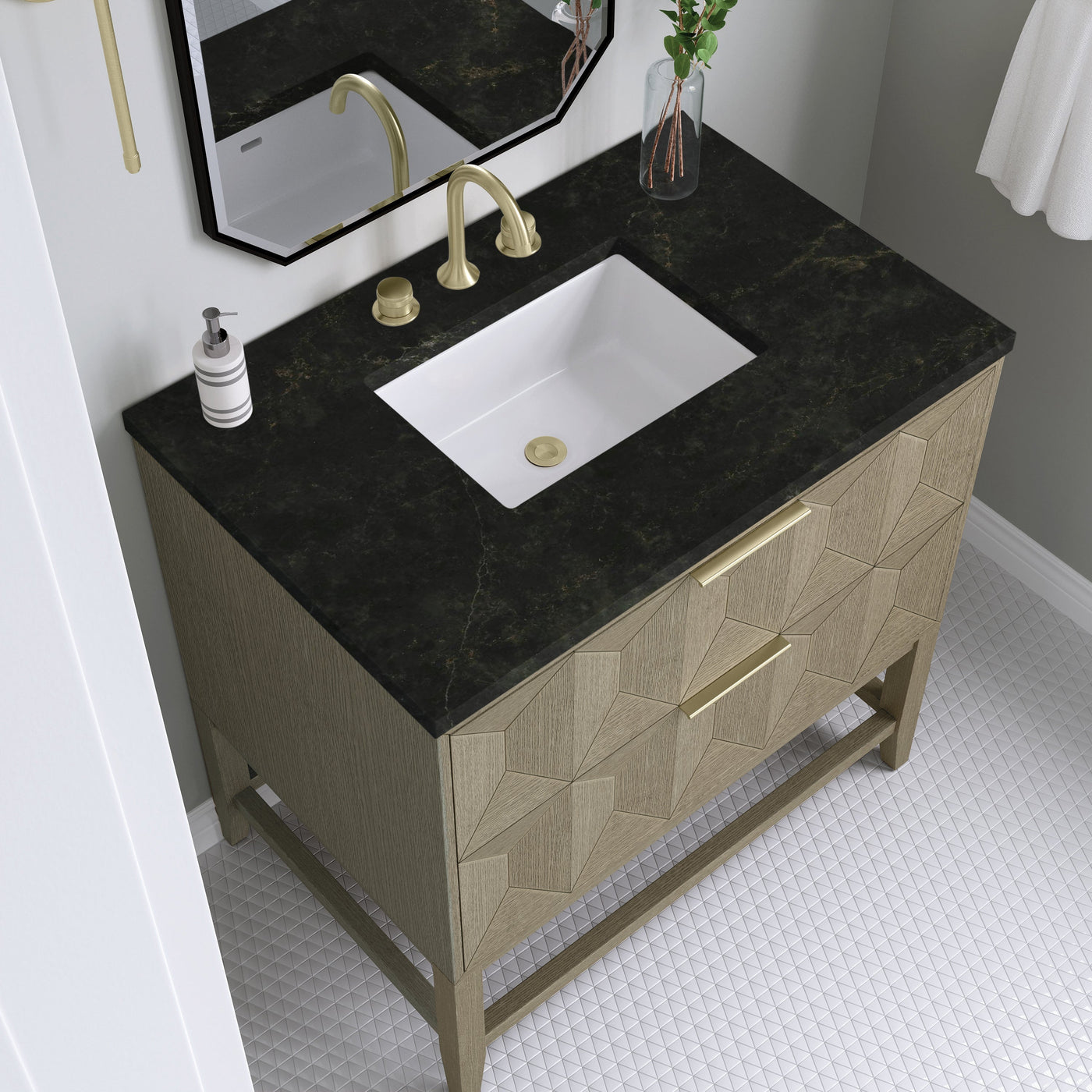 James Martin Emmeline 36" Single Bathroom Vanity, Pebble Oak with Phantome countertop