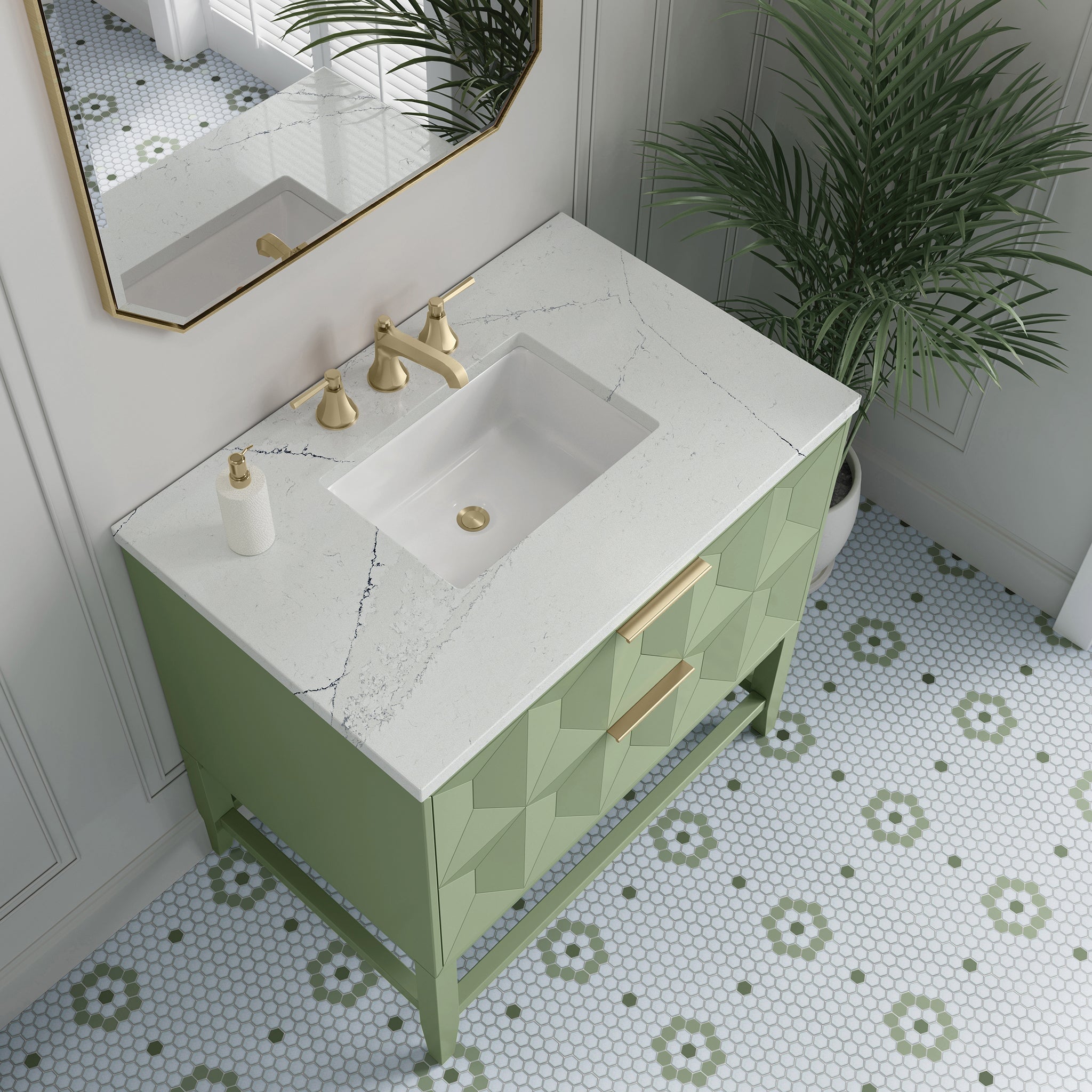 James Martin Emmeline 36" Single Bathroom Vanity, Pistachio with Ethereal Noctis countertop