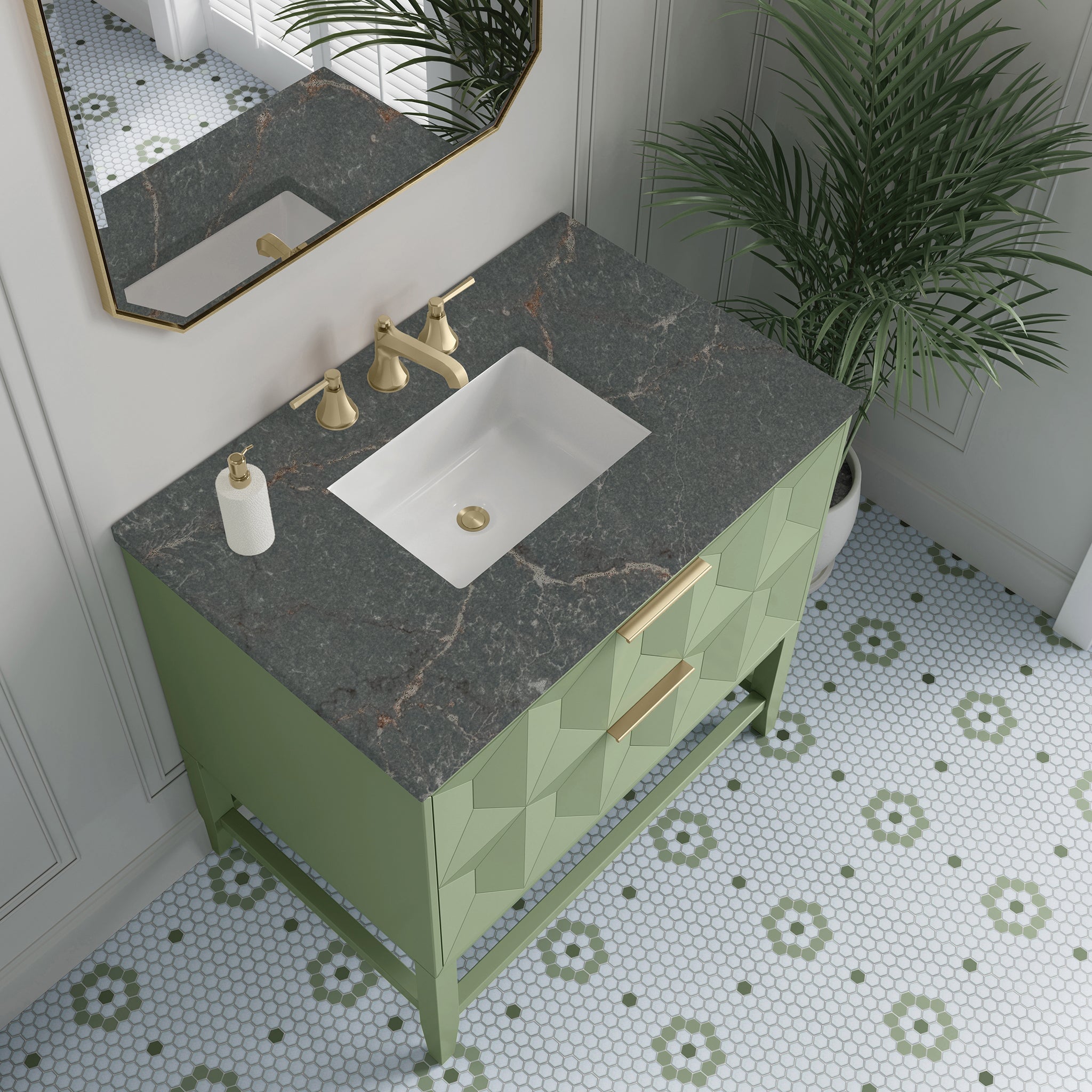 James Martin Emmeline 36" Single Bathroom Vanity, Pistachio with Parisien Bleu countertop