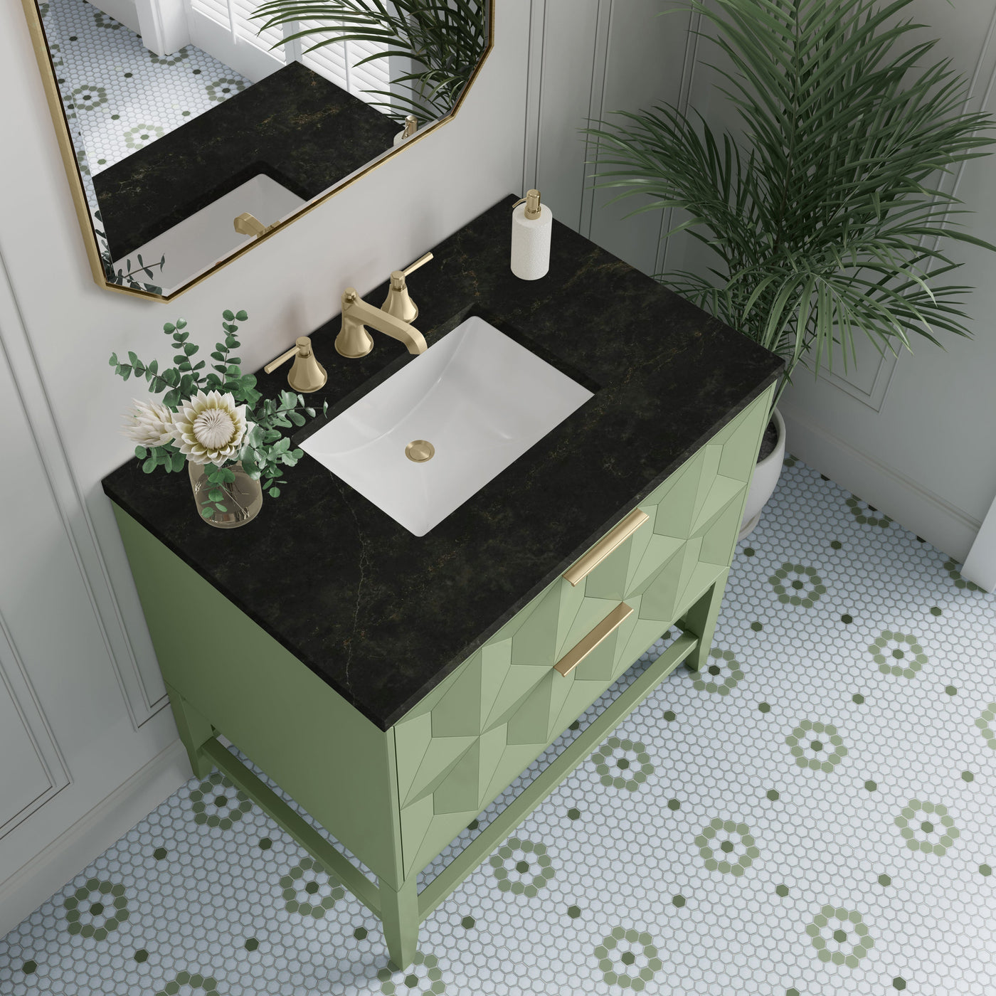 James Martin Emmeline 36" Single Bathroom Vanity, Pistachio with Phantome countertop