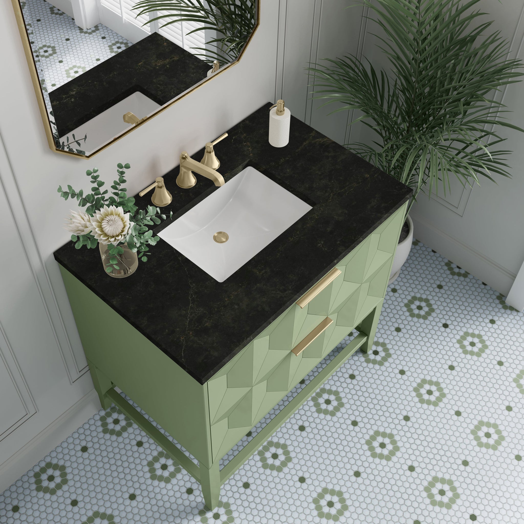 James Martin Emmeline 36" Single Bathroom Vanity, Pistachio with Phantome countertop