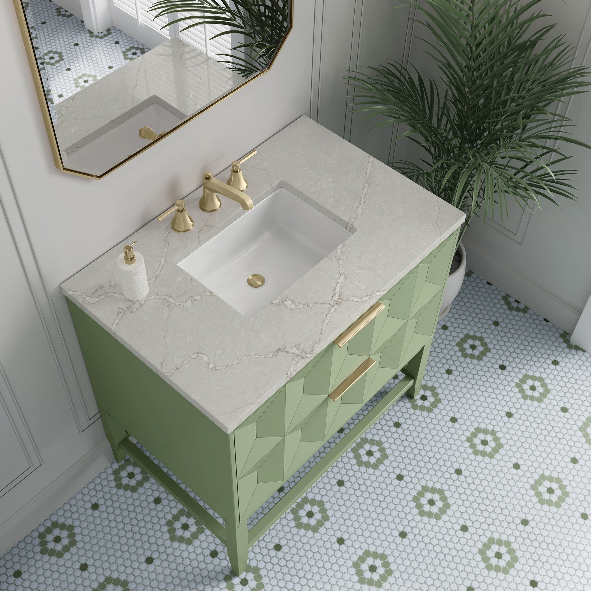 James Martin Emmeline 36" Single Bathroom Vanity, Pistachio with Victorian Silver countertop