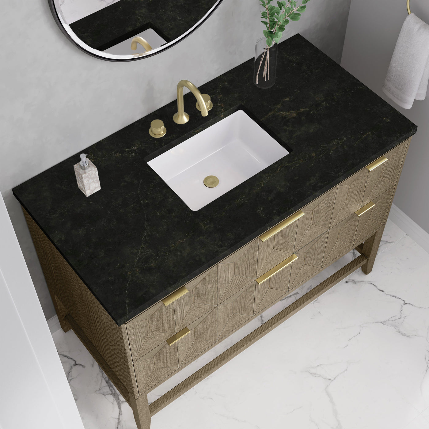 James Martin Emmeline 48" Single Bathroom Vanity, Pebble Oak with Phantome countertop