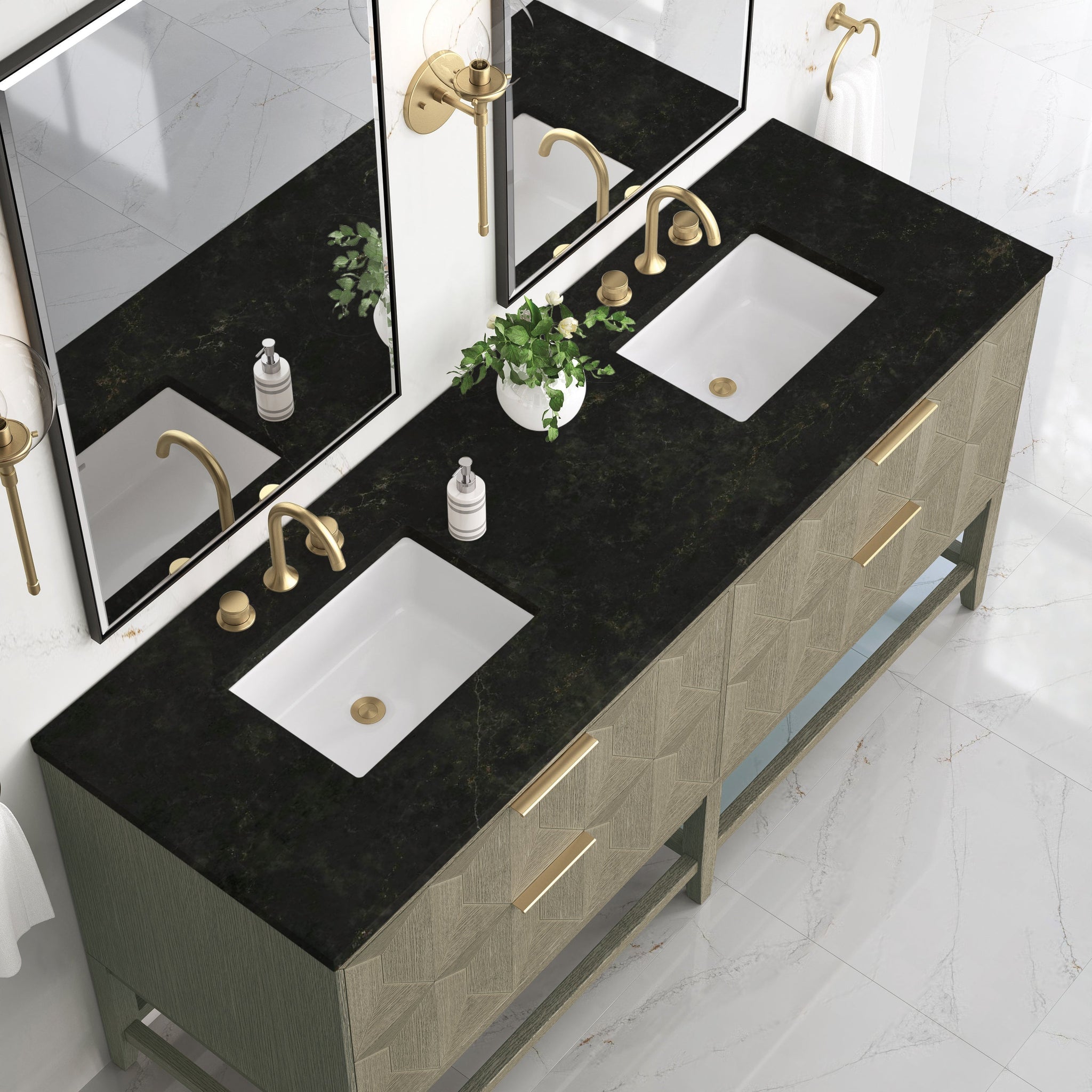 James Martin Emmeline 72" Double Bathroom Vanity, Pebble Oak with Phantome countertop