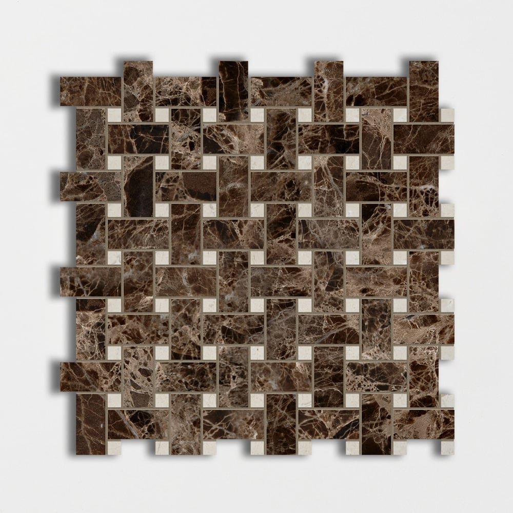 Emperador Dark&Amp;Crema Marfil Polished Basket Weave Marble Mosaics 12x12 Marble Polished 12x12 Mosaics