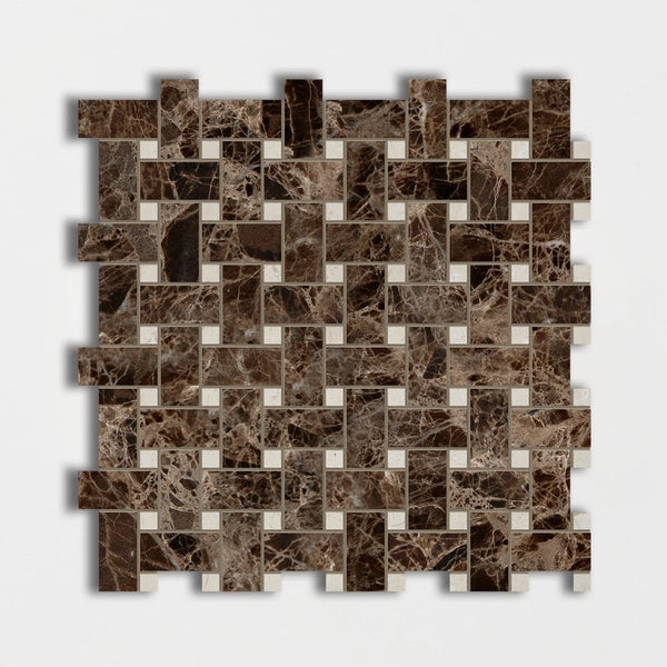 Emperador Dark&amp;crema Marfil Polished Basket Weave Marble Mosaics 12x12
