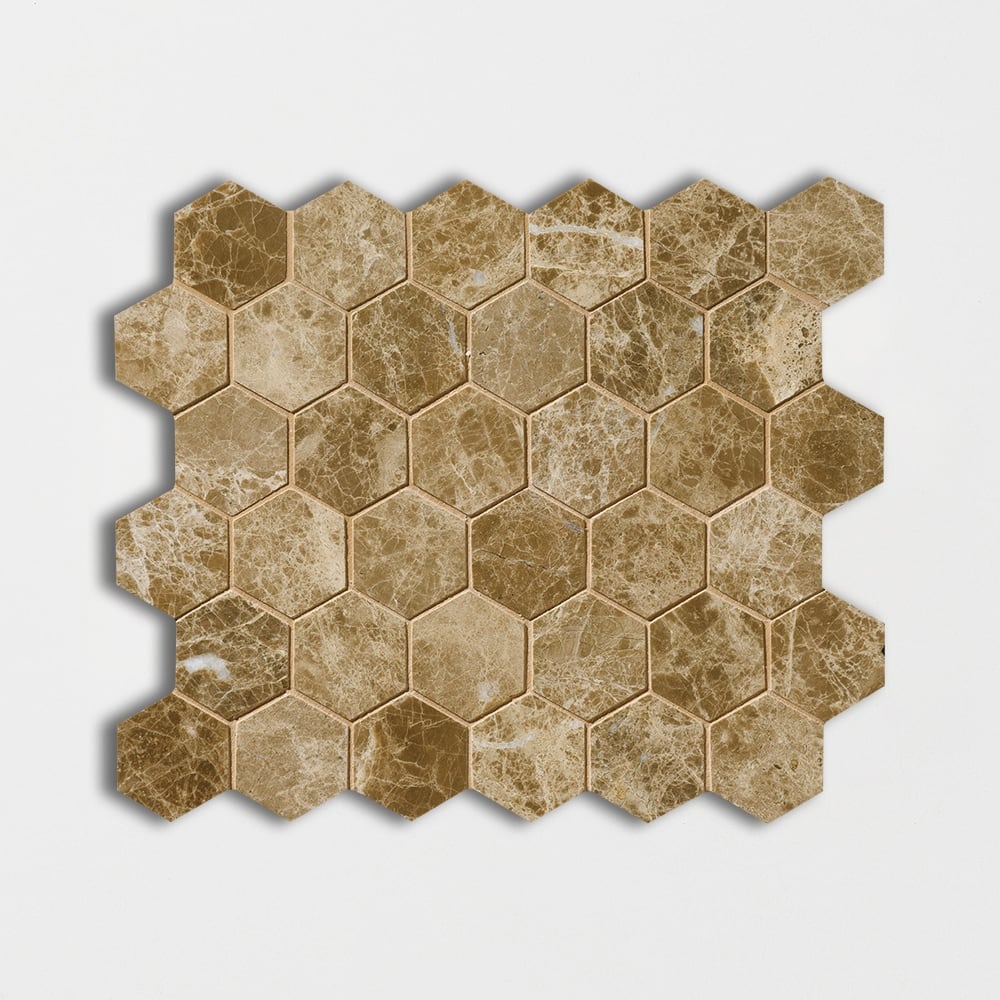Emperador Light Polished Hexagon Marble Mosaics 10 3/8x12 Marble Polished 12x12 Mosaics — 3