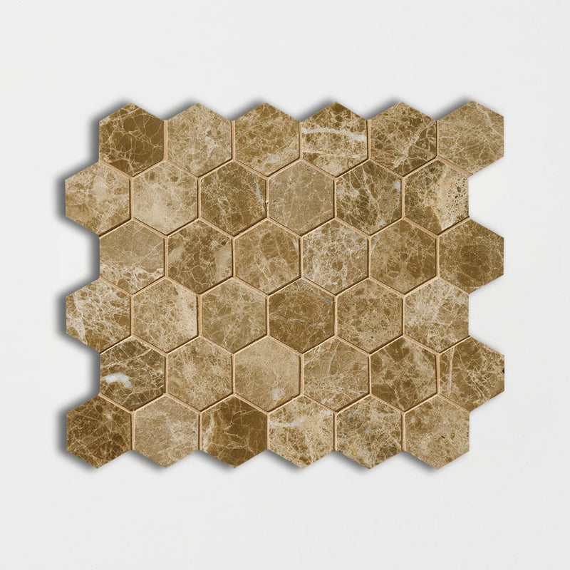 Emperador Light Polished Hexagon Marble Mosaics 10 3/8x12 Marble Polished 12x12 Mosaics — 3