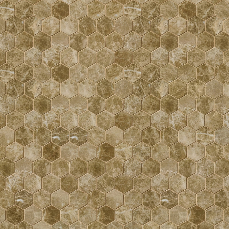 Emperador Light Polished Hexagon Marble Mosaics 10 3/8x12 Marble Polished 12x12 Mosaics