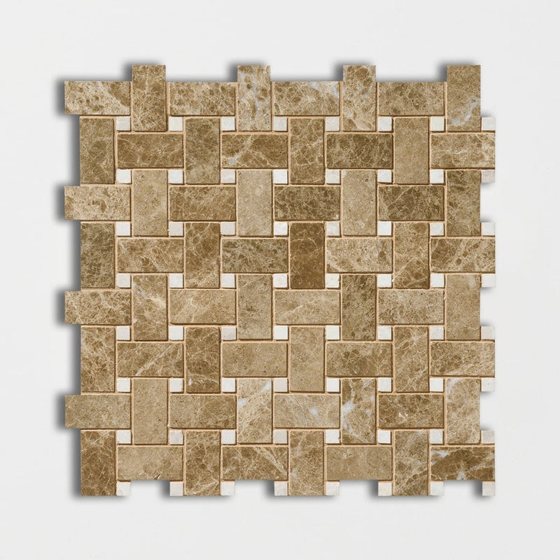 Emperador Light Polished Basket Weave Marble Mosaics 12x12 Marble Polished 12x12 Mosaics
