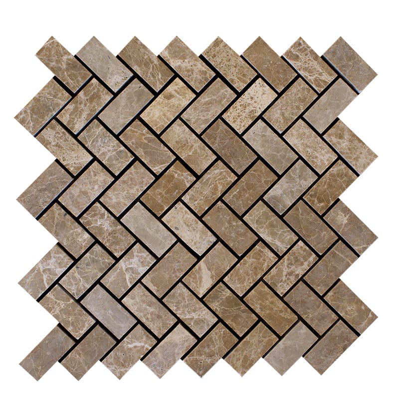 Emperador Light Polished Herringbone Marble Mosaics 12 1/8x13 3/8 Marble Polished 12x18 Mosaics