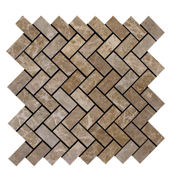 Emperador Light Polished Herringbone Marble Mosaics 12 1/8x13 3/8