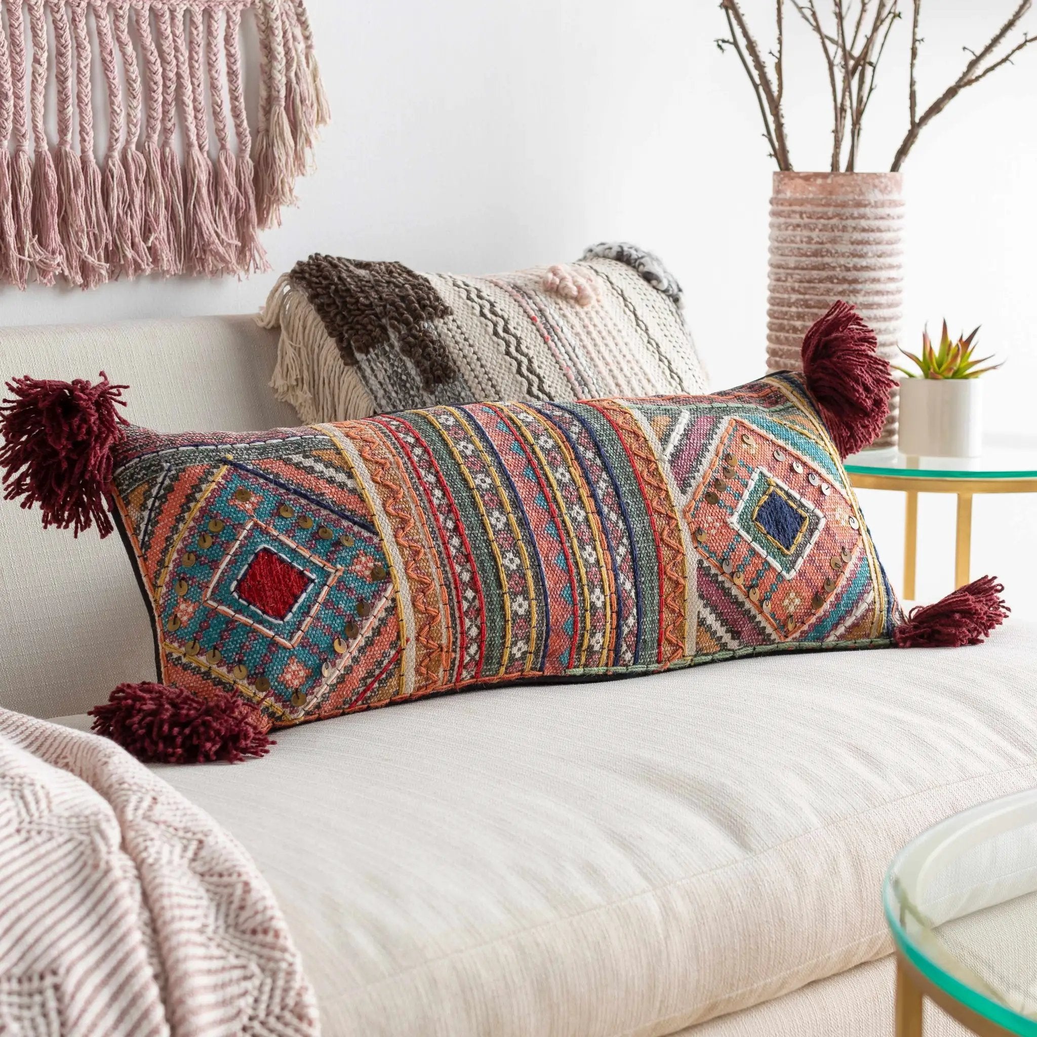 Lenorah Pink&White Textured Throw Pillow - Clearance by Boutique Rugs