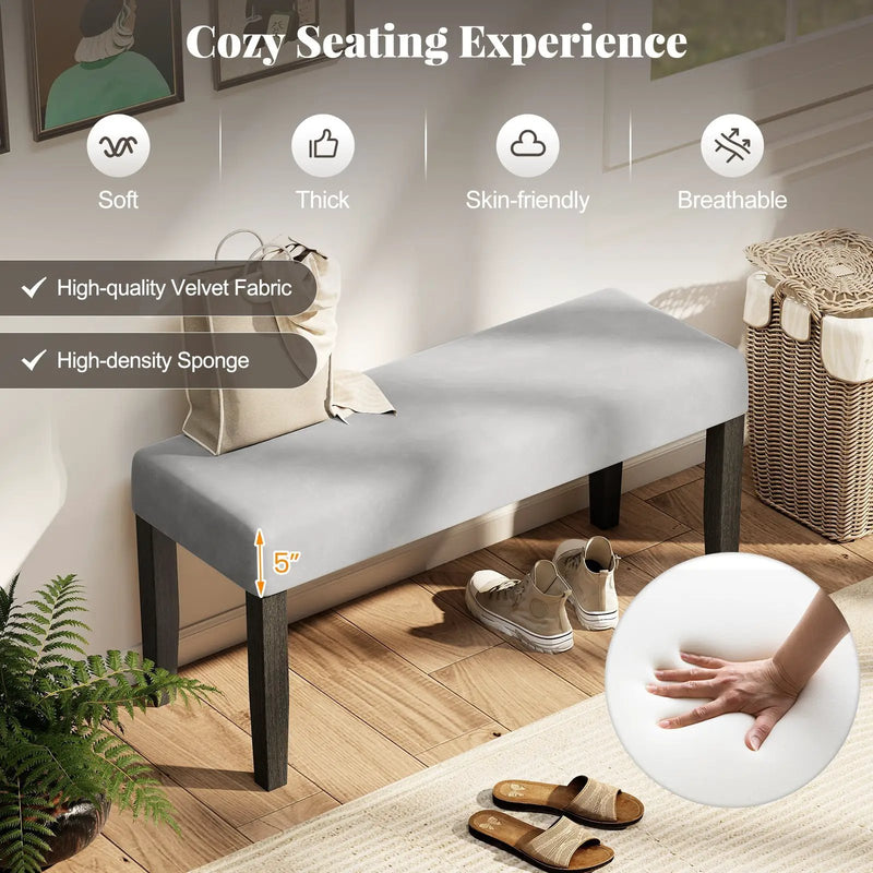 End of Bed Bench with Padded Seat and Solid Wood Legs-Gray by DirectDeals