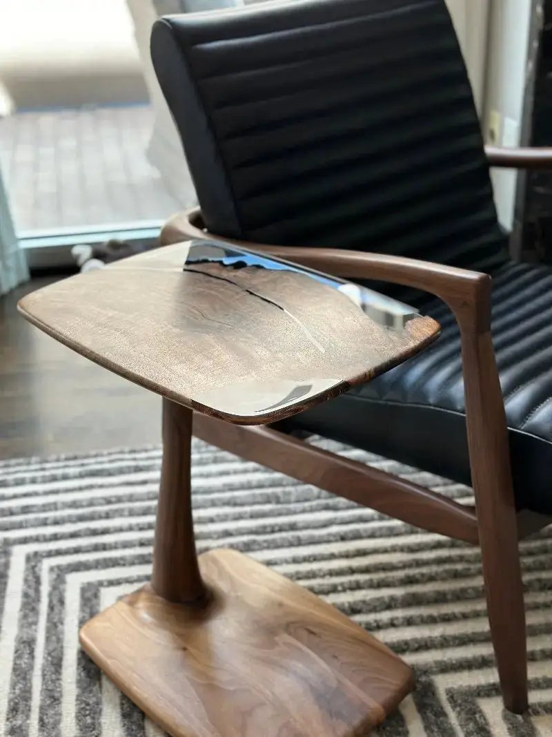C-Shaped Walnut & Resin End Table with Wheels, photo 8 of 19