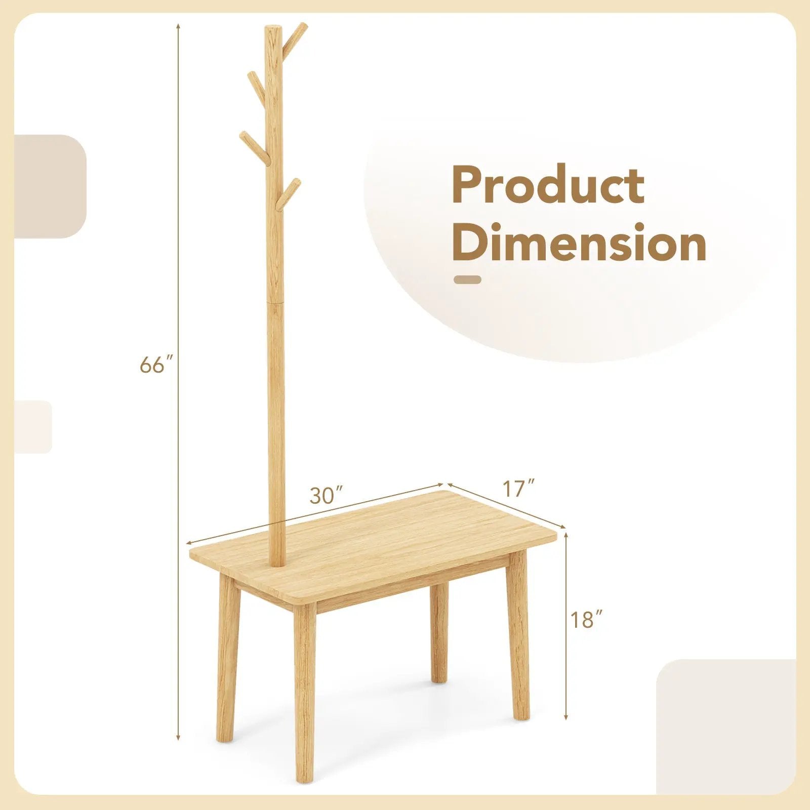 End Table with Coat Rack Solid Wood Coat Tree with 2-in-1 Side Table-Natural by DirectDeals