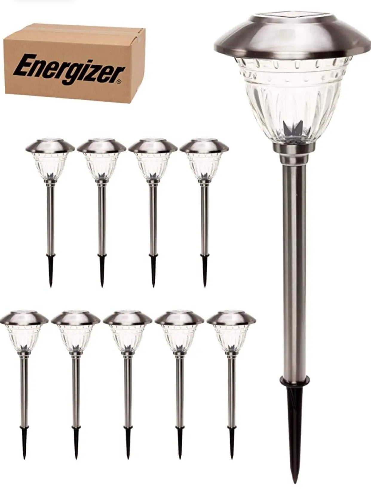 Energizer 10 Pack Solar LED Pathway Lights Outdoor-Stainless Steel by Outdoor Solar Outlet