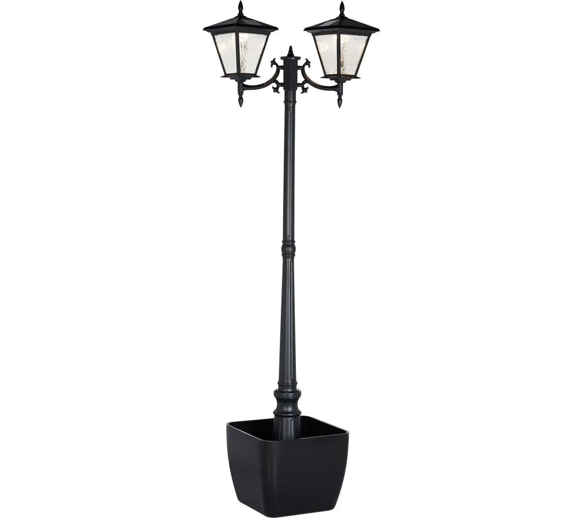 Energizer 2 Heads Solar Post Lamp With Planter by Outdoor Solar Outlet