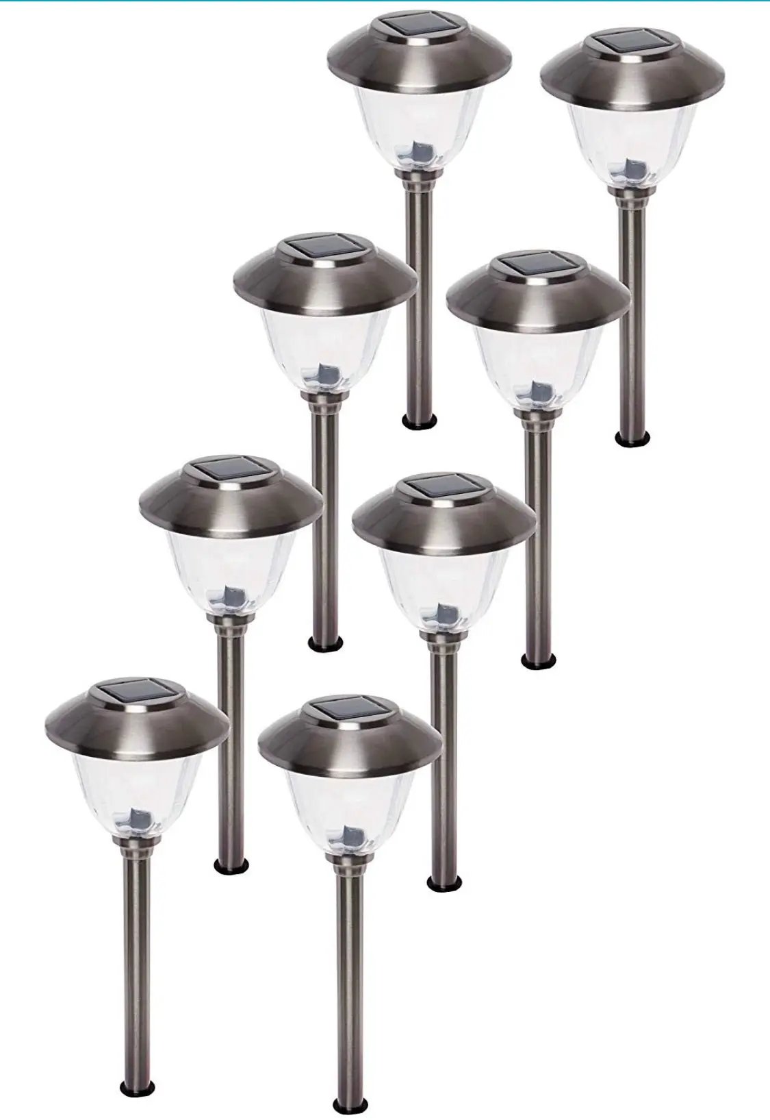 Energizer 8 Pack Solar Pathway LED Lights Outdoor- Glass and Stainless Steel 15 LM ( Silver ) by Outdoor Solar Outlet