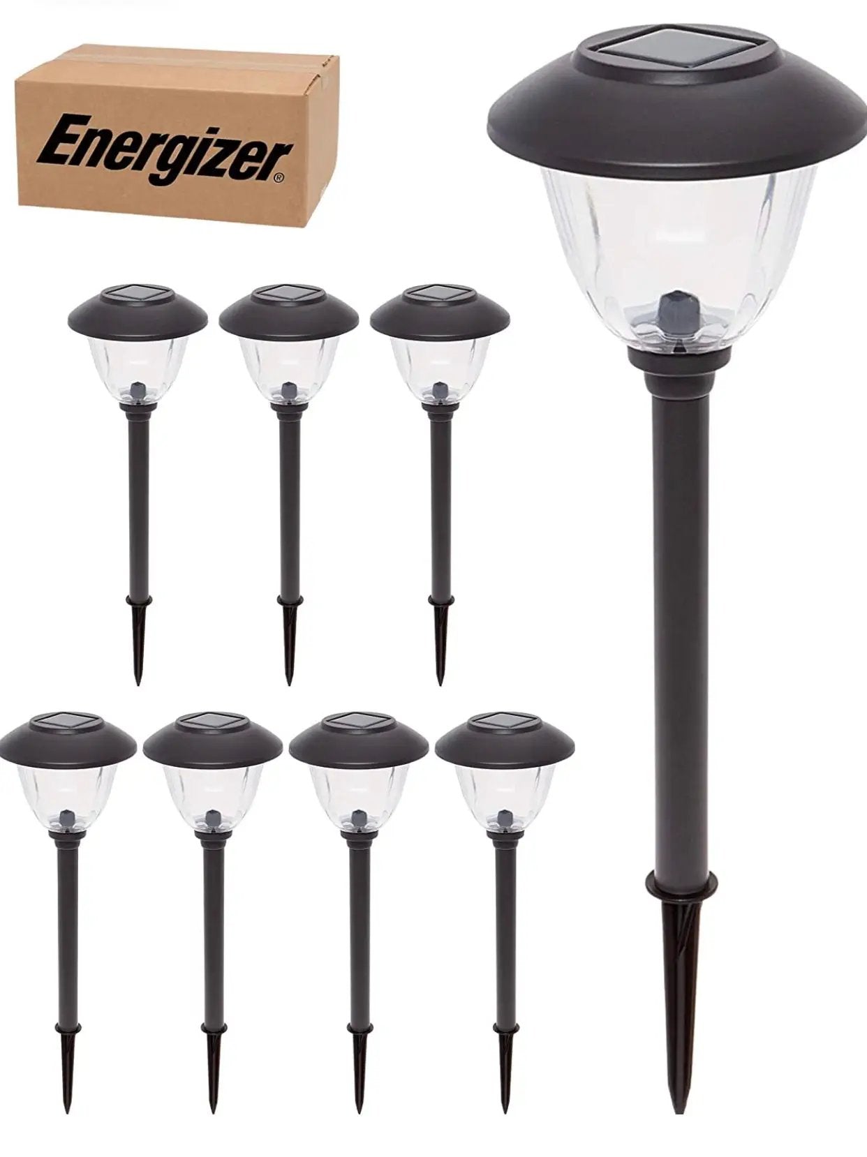 Energizer 8 Pack Solar Pathway LED Lights Outdoor-Stainless Steel 15 Lumen by Outdoor Solar Outlet