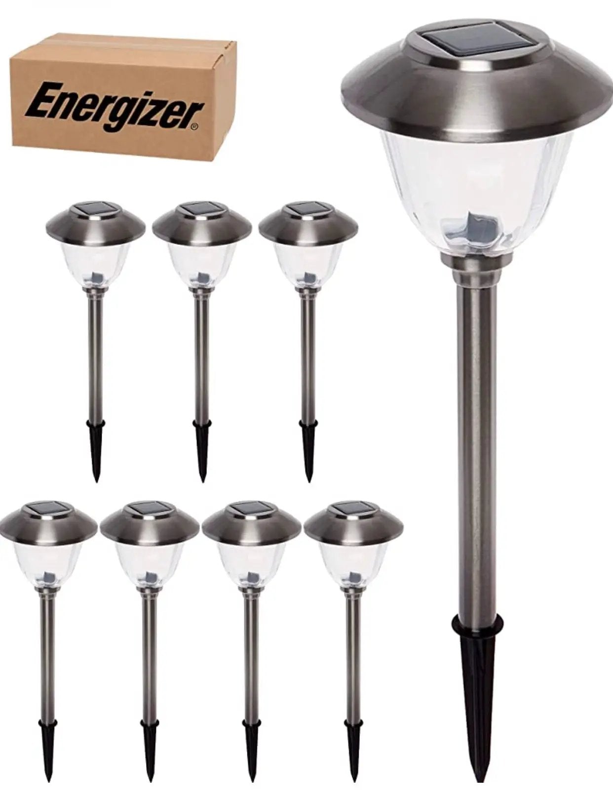 Energizer 8 Pack Solar Pathway LED Lights Outdoor-Stainless Steel 15 Lumen by Outdoor Solar Outlet