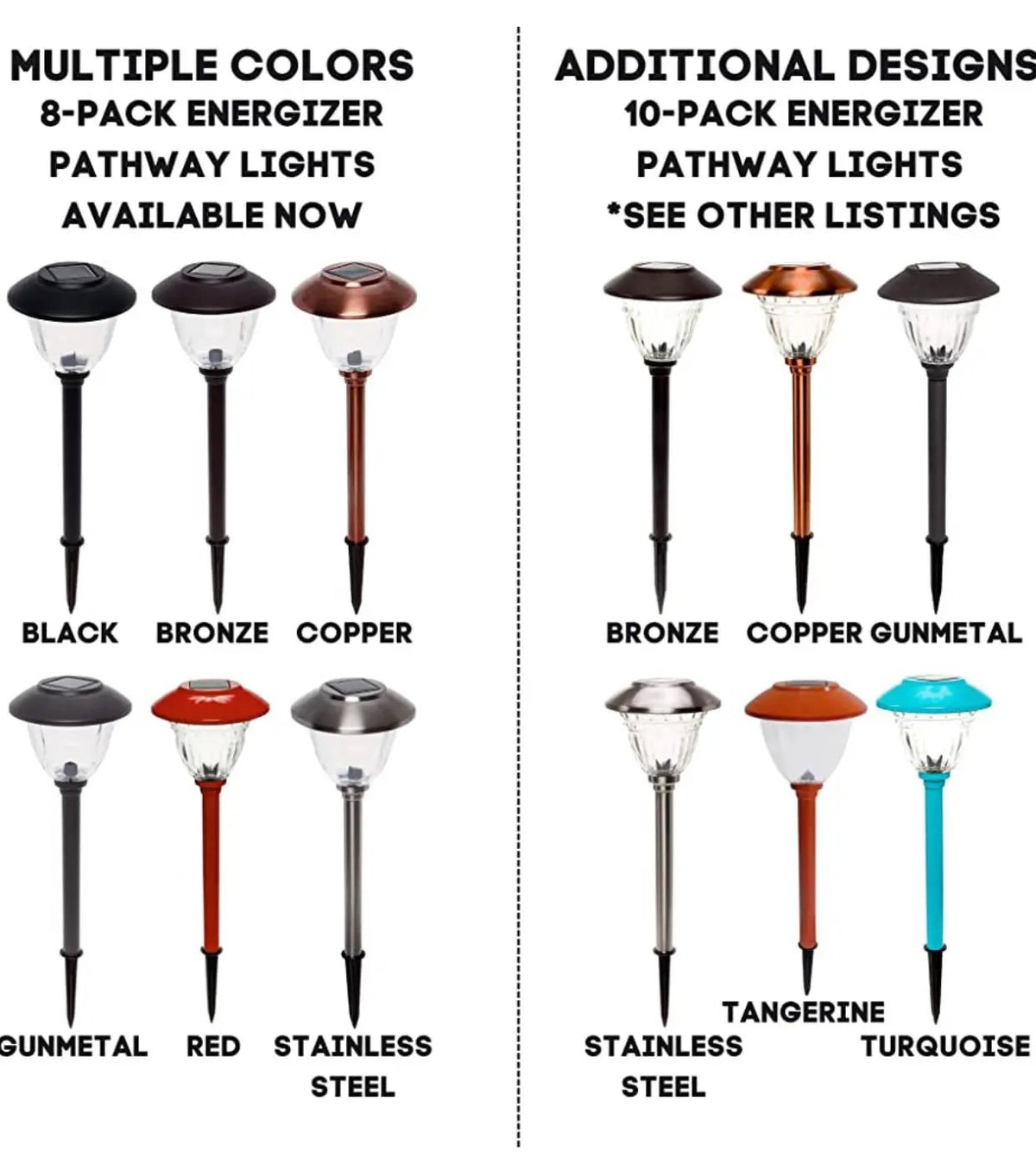 Energizer 8 Pack Solar Pathway LED Lights Outdoor-Stainless Steel -15 Lumen( Black ) by Outdoor Solar Outlet