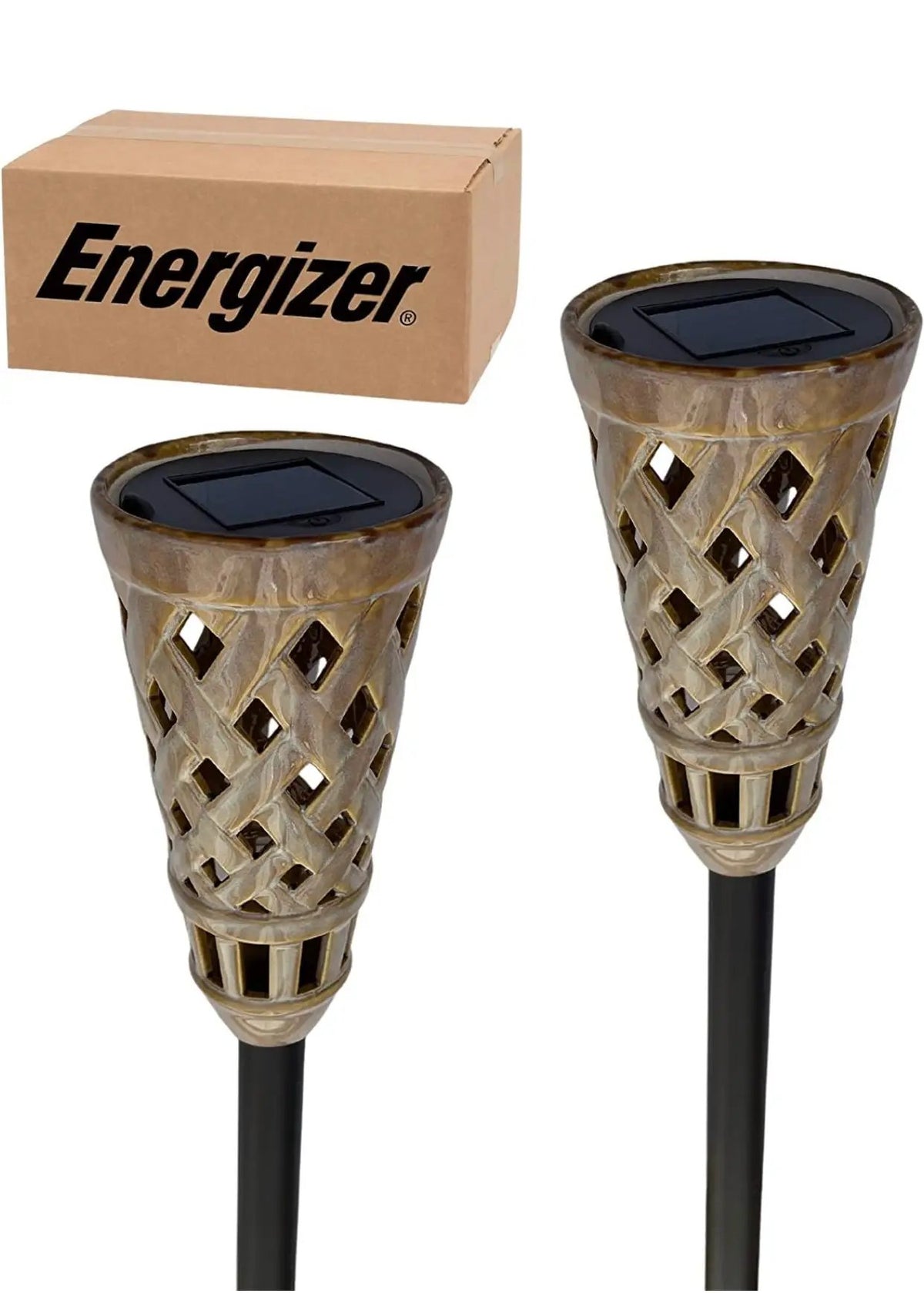 Energizer LED Ceramic Solar Tiki Torch Lights Dancing Lights Outdoor Waterproof 2 Pack by Outdoor Solar Outlet