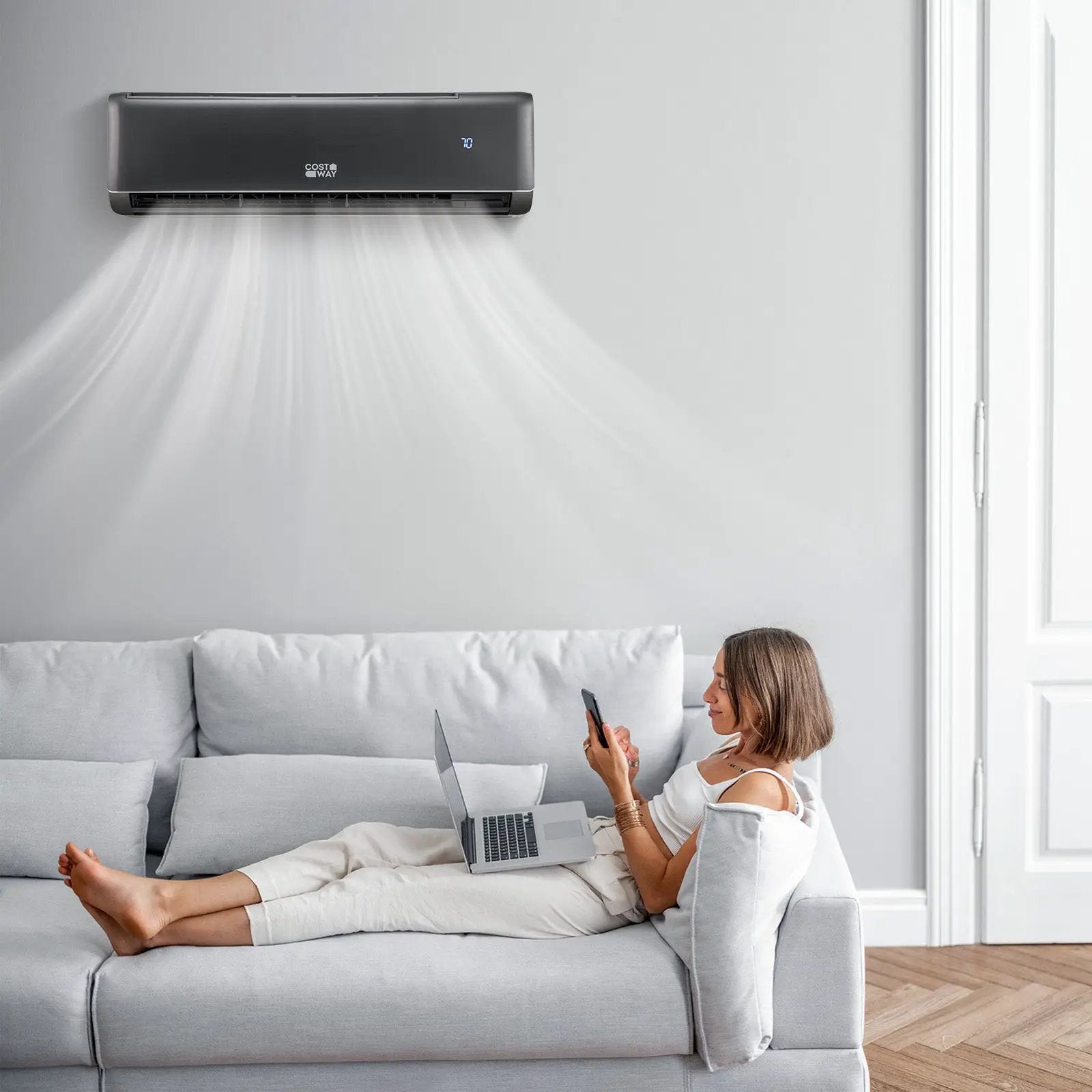 GreyVolt Series Energy Star Certified 18000 BTU 21 SEER2 208-230V Mini Split Air Conditioner and Heater Gray by DirectDeals