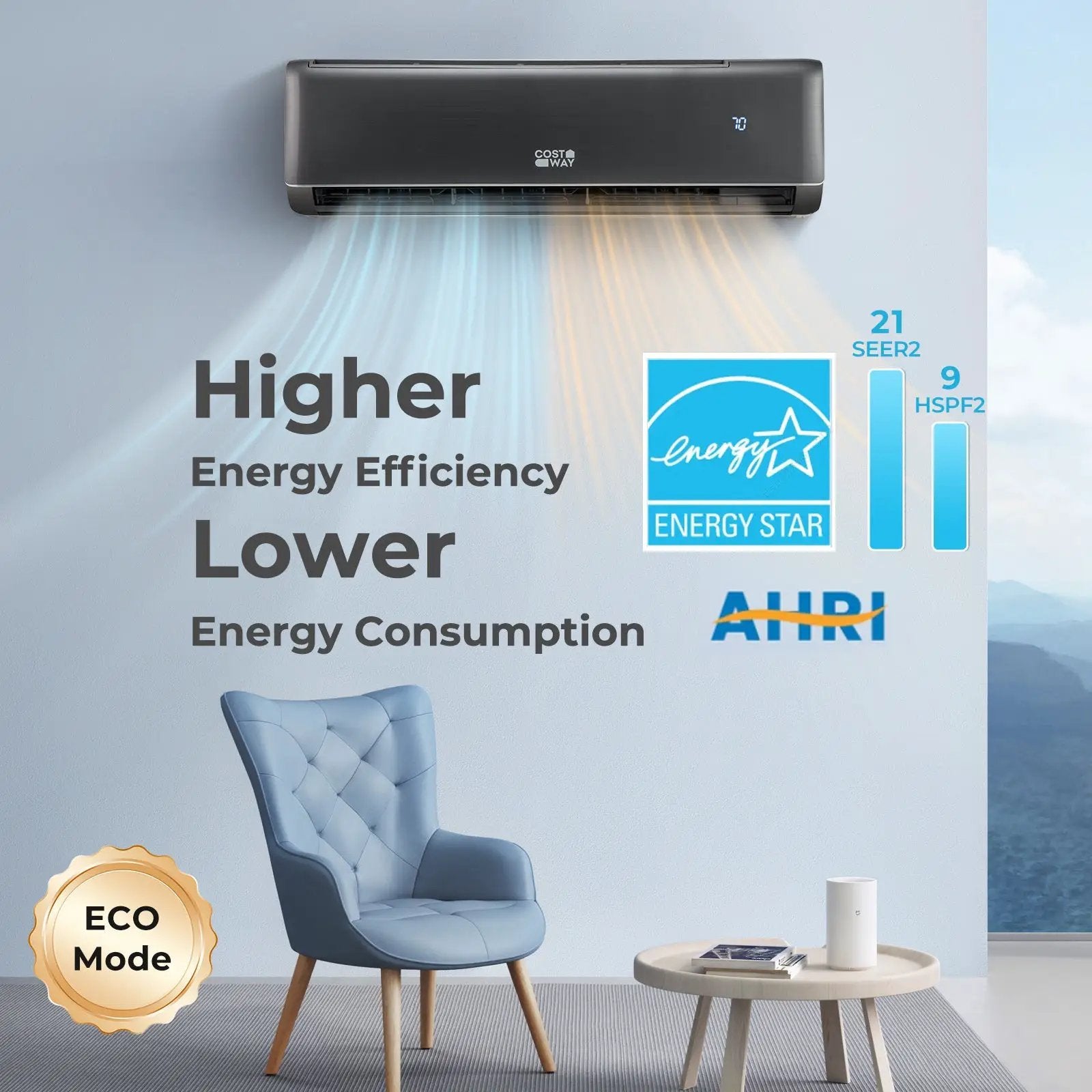 GreyVolt Series Energy Star Certified 18000 BTU 21 SEER2 208-230V Mini Split Air Conditioner and Heater Gray by DirectDeals