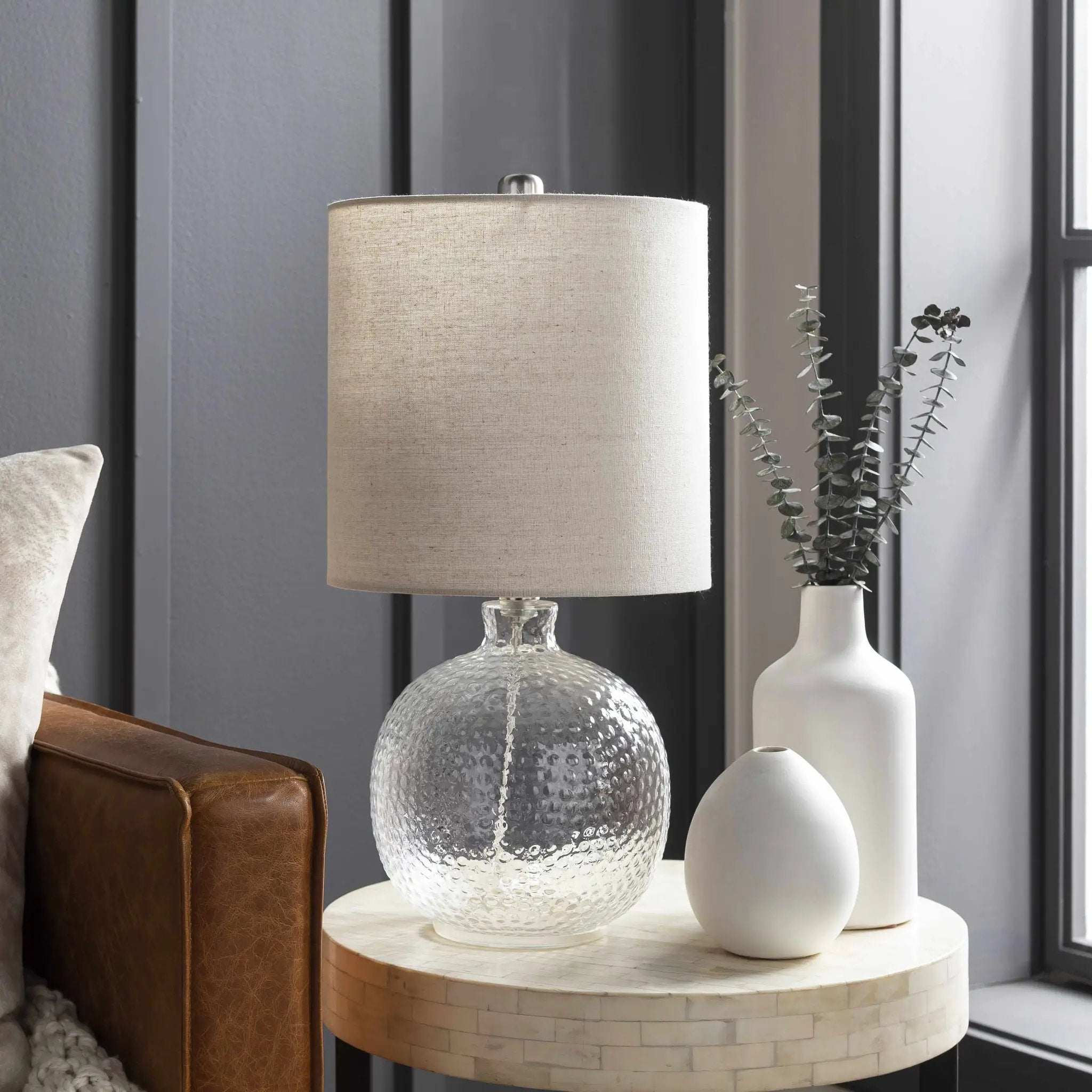 Enetai Glass White Table Lamp by Boutique Rugs