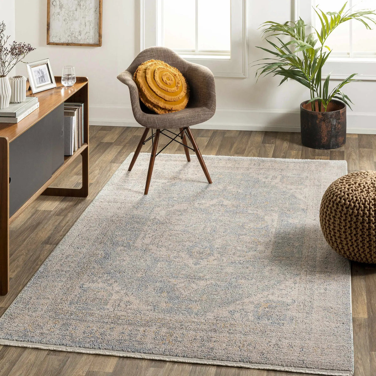 Tusa Blue Area Rug - Clearance, installed in a room