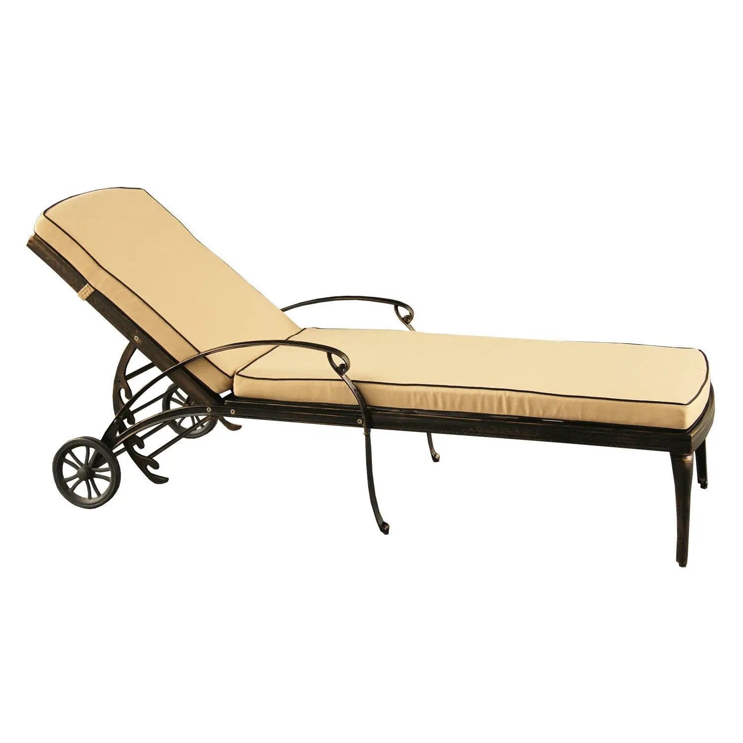 Modern Aluminum Bronze Patio Chaise Lounge with Wheels and Cushion by Sharicks